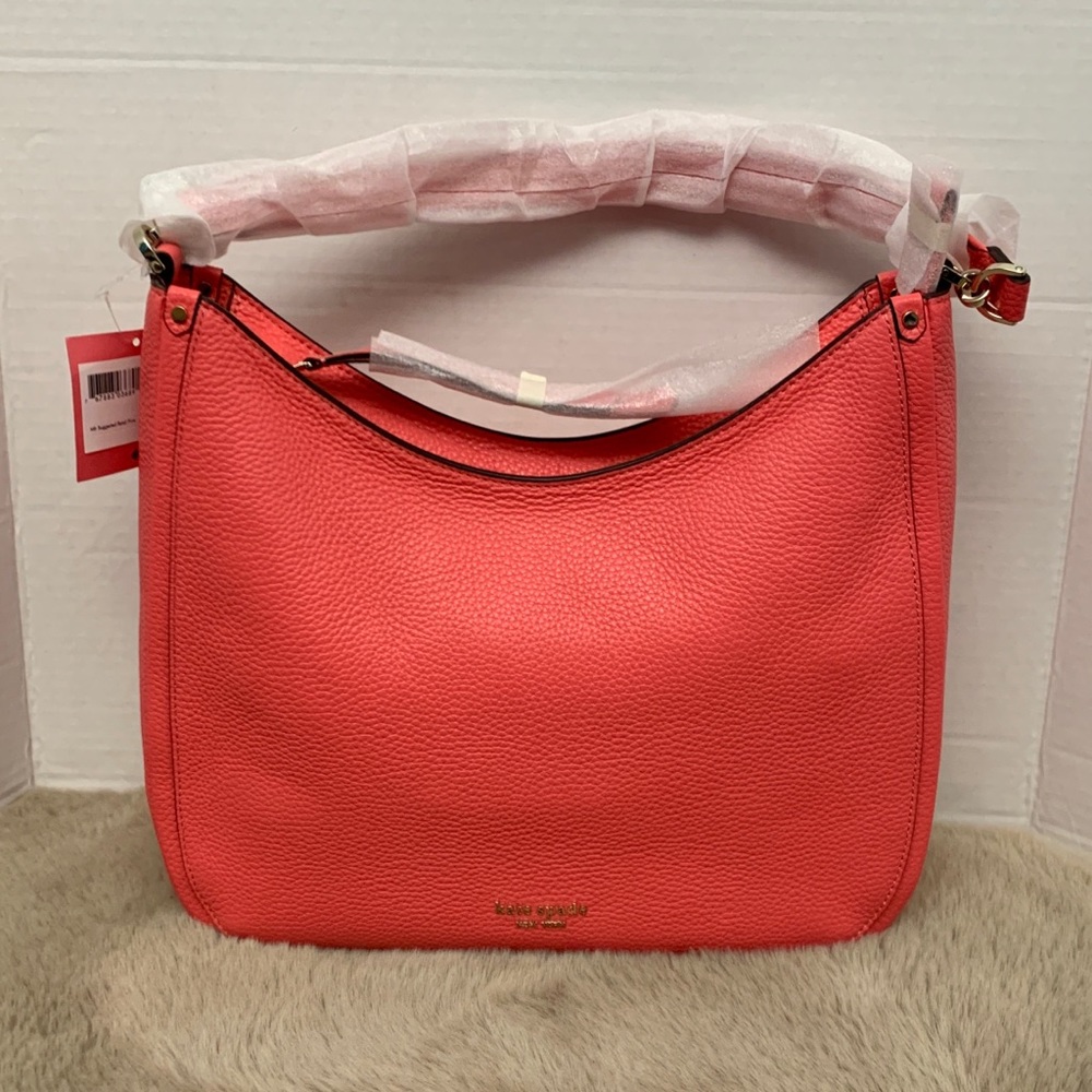 BNWT KATE SPADE PEACH SOFT LEATHER HOBO WITH DETACHABLE STRAP FOR CROSSB…